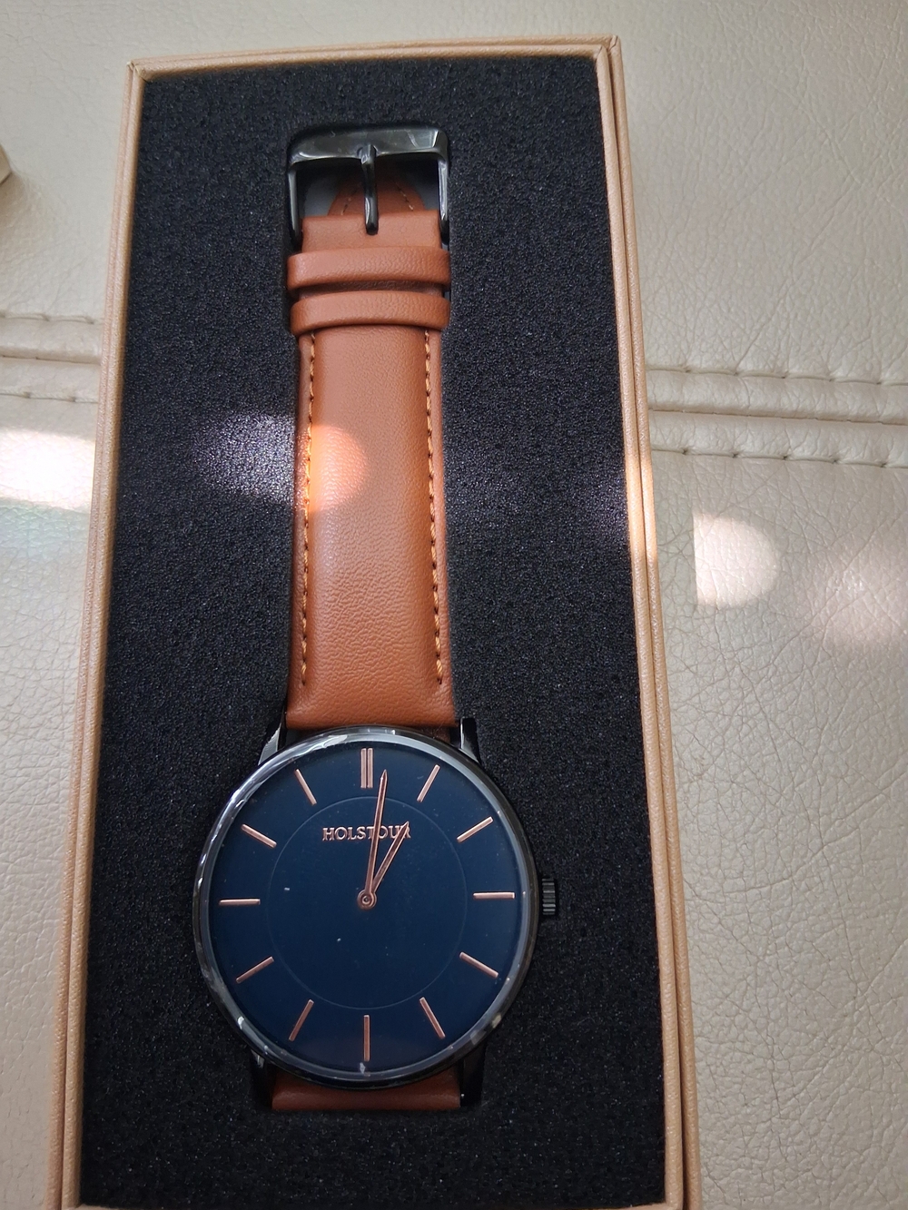Men's Navy Dial Brown Leather Strap Watch